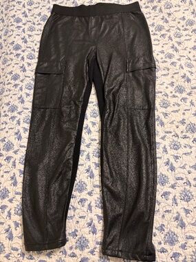 BCBGMAXAZRIA Moto Leggings S Black Faux Leather Cargo Pockets Stretch Pants